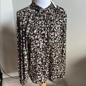 LOFT Black Ruched Long Sleeve Blouse NWT